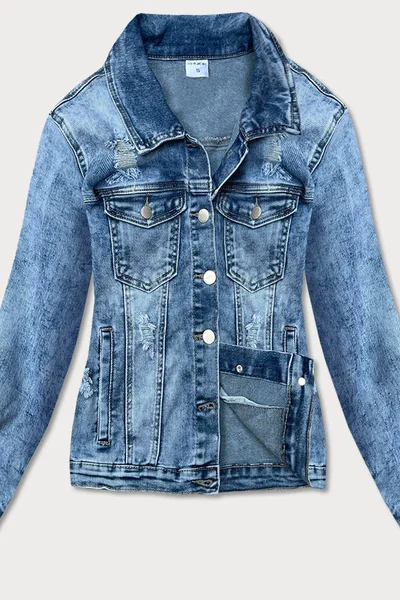 Světle modrá dámská džínová bunda s límcem E3Q GOURD JEANS
