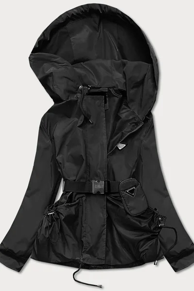 Krátká černá bunda pro ženy s páskem E734 Ann Gissy
