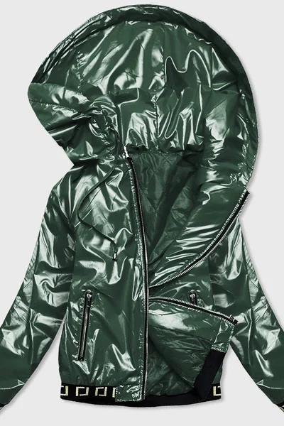 Krátká zelená bunda pro ženy s kapucí 02KM3 S'WEST