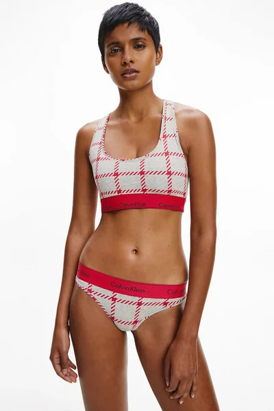 Dámský set spodního prádla - U6NW9A - VH8 - Šedá s červeným vzorem - Calvin Klein