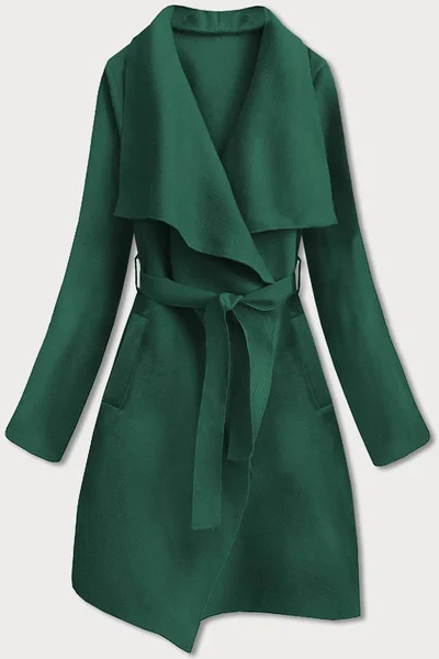 Lahvově zelený dámský minimalistický kabát 07ROH MADE IN ITALY