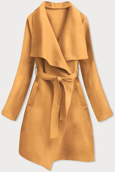 Hořčicový dámský minimalistický kabát WJH53O MADE IN ITALY