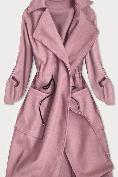 Volný dámský kabát ve starorůžové barvě s klopami 630 MADE IN ITALY