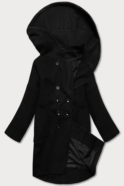 Černý dámský kabát plus size s kapucí WUF9Y6 ROSSE LINE