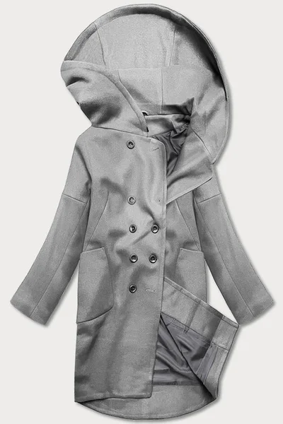 Šedý dámský kabát plus size s kapucí 6S8 ROSSE LINE