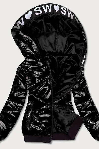 Lesklá černá bunda pro ženy pro přechodné období 0H8 S'WEST