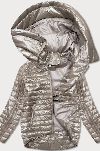 Asymetrická béžová bunda pro ženy s kapucí R27 MINORITY