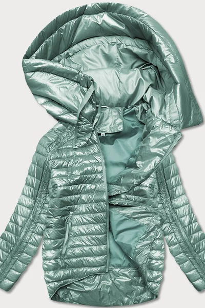 Asymetrická bunda pro ženy v mátové barvě s kapucí R997 MINORITY
