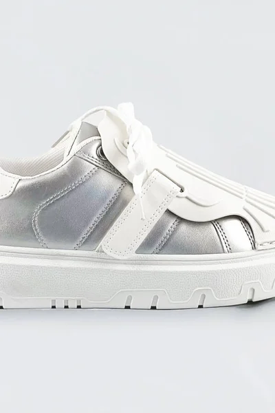 Stříbrno-bílé dámské sportovní boty se zakrytým šněrováním 92MG7 Fairy