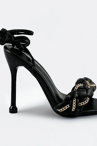 Dámské elegantní černé sandálky s ozdobným řetízkem 7852 Mix Feel