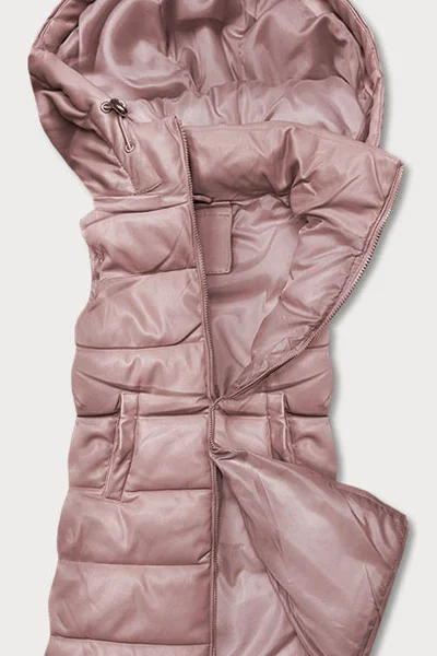 Teplá dámská vesta v pudrově růžové barvě z eko kůže N4S8 HONEY WINTER