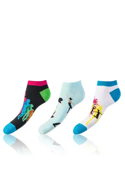 Zábavné nízké crazy ponožky unisex v setu 3 páry CRAZY IN-SHOE SOCKS 3x - Bellinda - modrá