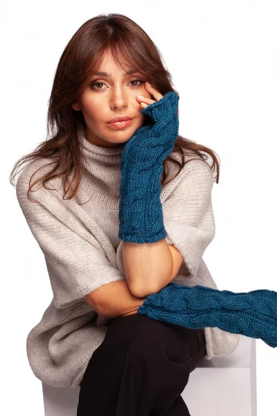 Bezprsté pletené rukavice pro ženy - Ocean Blue