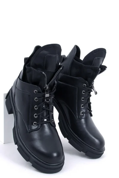 Černé vojenské boty s kožešinou Inello