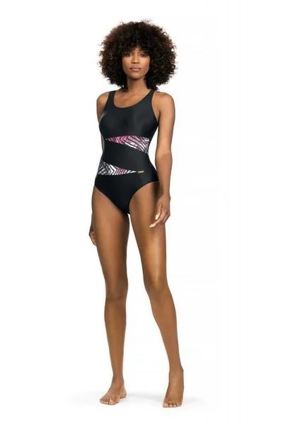 Dámské jednodílné plavky C96 Fashion sport černá-růžová - Self