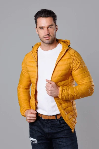 Kurkumová zateplená bunda pro muže s kapucí od J.STYLE