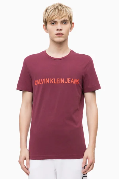 Pánské tričko 6QIE9R vínová - Calvin Klein