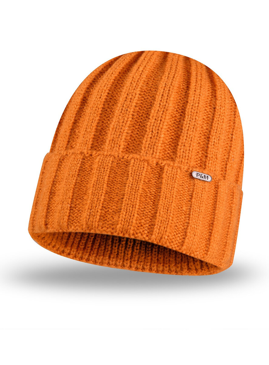 Zimní dámská čepice s pruhovaným vzorem, oranžová Univerzální i384_13656294