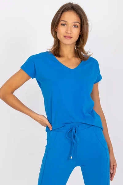 Dámské bavlněné tričko s výstřihem do V, tmavě modré barvy FPrice
