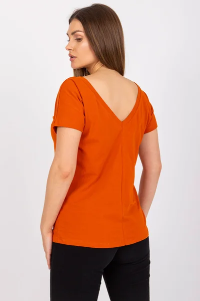 Dámské tričko s výstřihem vzadu, tmavě oranžové FPrice
