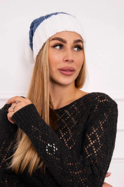 Denimová fleecová čepice s bambulí K-Fashion