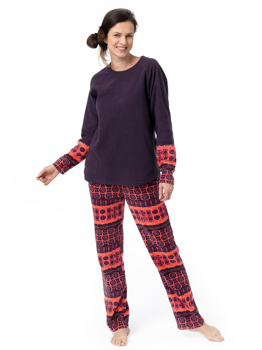 Teplé mikrofleecové pyžamo pro ženy Key LHS S-XL, tmavě modro-oranžová S i384_16096415