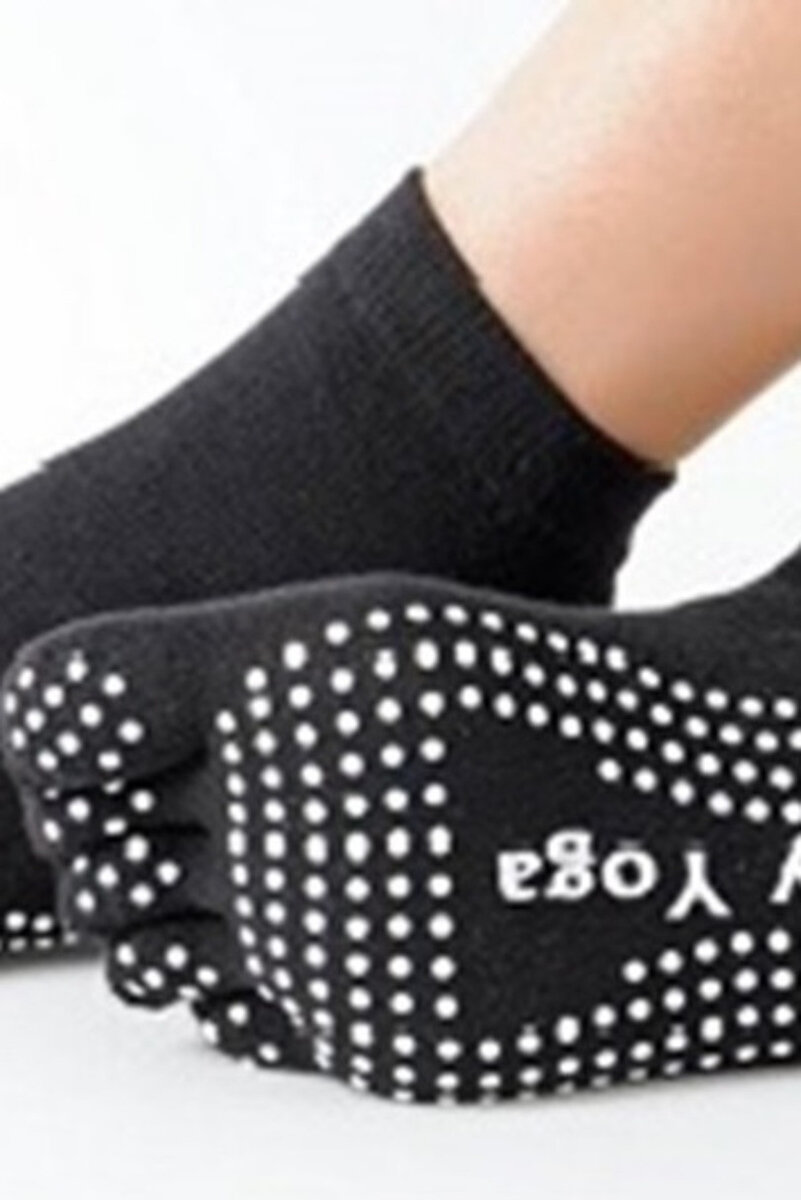 Jógové ponožky s ABS podrážkou - Pětiprsté pohodlí, černá Univerzální i170_4400195001