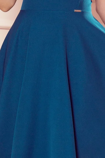 Rozšířené dámské šaty v mořské barvě s výstřihem ve tvaru srdce 1IK Numoco