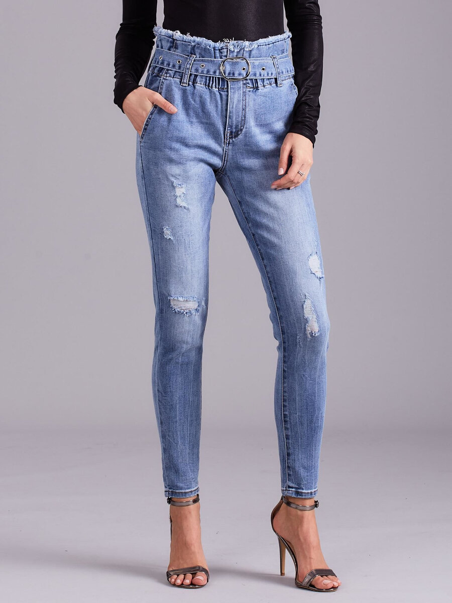 Dámské džíny s vysokým pasem a modrým opaskem FPrice, XS i523_2016101768204
