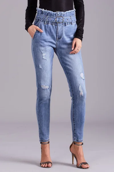Dámské džíny s vysokým pasem a modrým opaskem FPrice