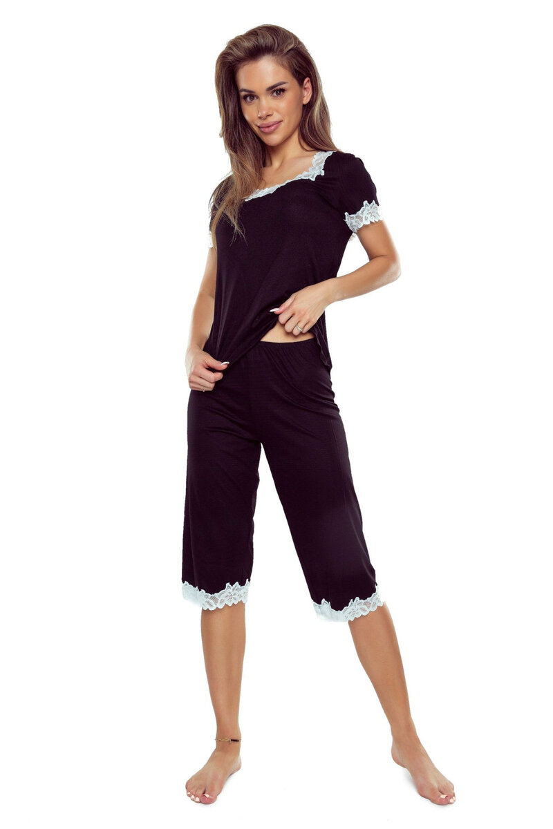 Černé pyžamo pro ženy Aster s krémovou krajkou ELDAR, černá S i41_9999939230_2:černá_3:S_