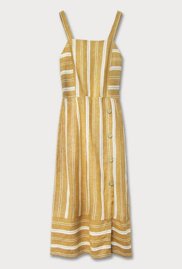 Dámské hořčicové bavlněné šaty 5F8W3N MADE IN ITALY, odcienie żółtego ONE SIZE i392_13082-50