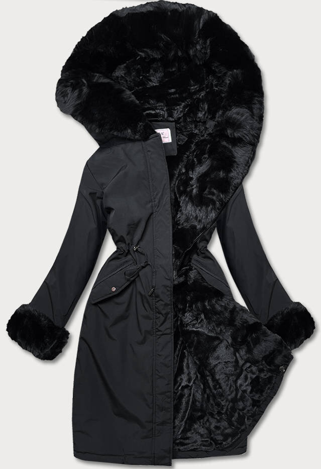 Zimní bunda s kožešinovou podšívkou a odepínacím panelem MHM, odcienie czerni XS (34) i392_21177-2