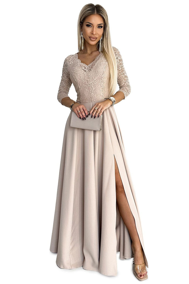 Krajkové šaty Elegantní Amber - Numoco, Béžová S i41_9999939253_2:béžová_3:S_