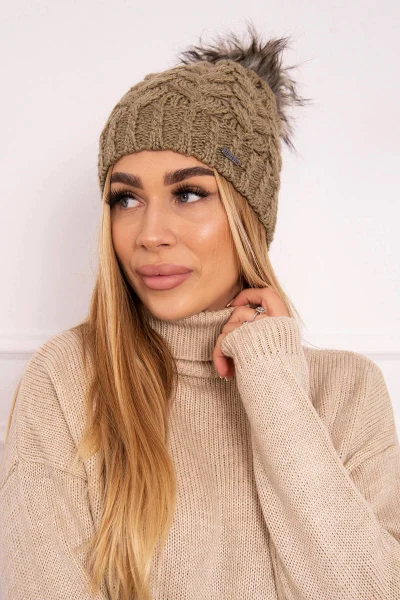 Fleecová dětská čepice s bambulí K-Fashion khaki