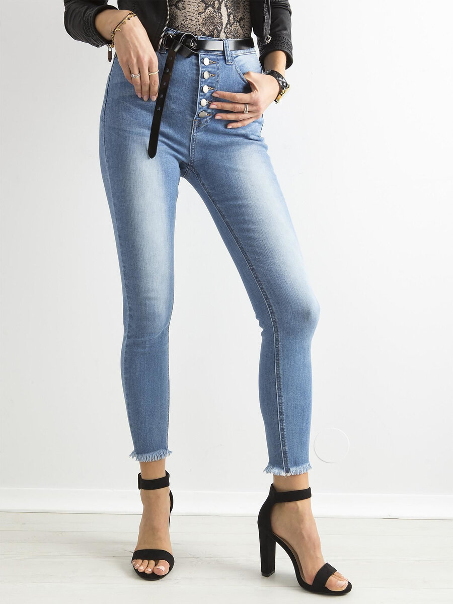 Dámské modré vybledlé džíny s vysokým pasem a knoflíky FPrice, 34 i523_2016101798959