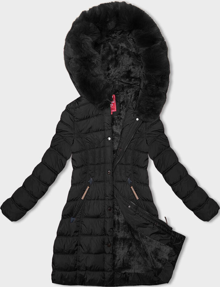 Zimní bunda s kožešinovou kapucí LHD, odcienie czerni XXL (44) i392_22788-48