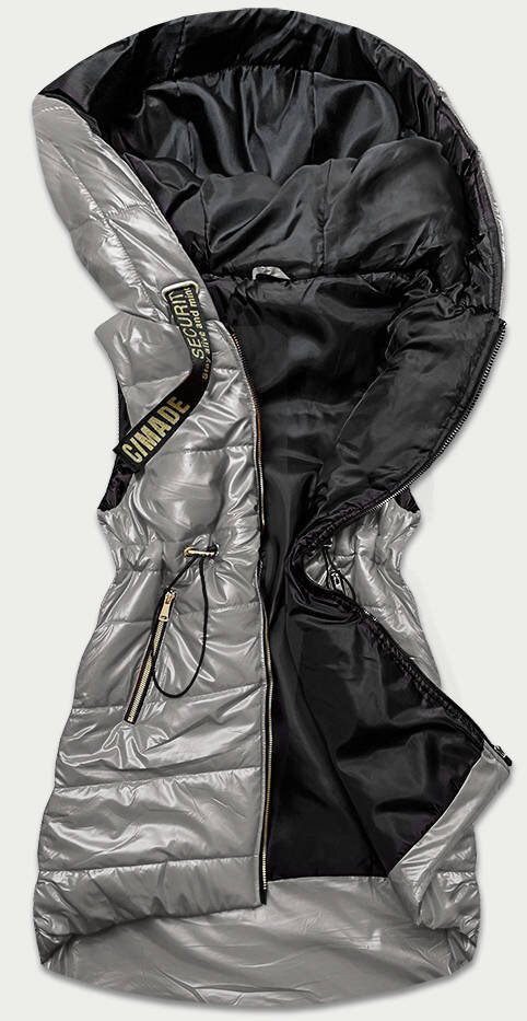 Dámská lesklá vesta v grafitové barvě s kapucí 8S1HT SWEST, odcienie szarości 52 i392_17468-29