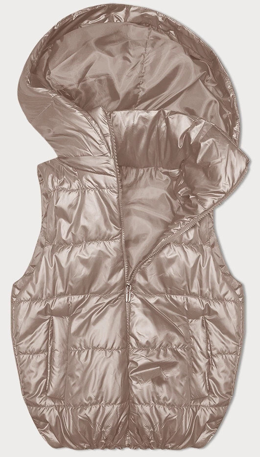 Beige péřová vesta s kapucí - Zimní elegance, odcienie beżu L (40) i392_23464-49