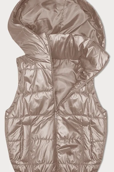 Beige péřová vesta s kapucí - Zimní elegance