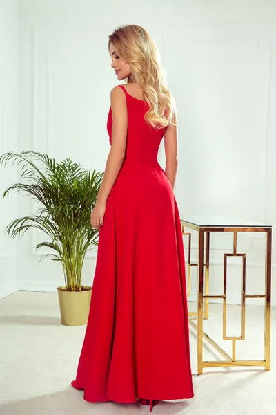CHIARA - Elegantní červené dámské maxi šaty na ramínkách PQMK Numoco