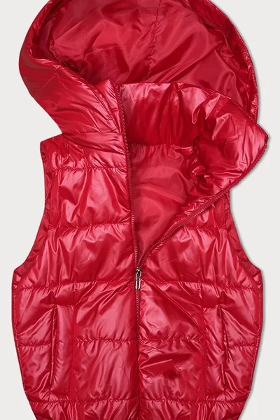 Červená péřová vesta s kapucí a zipem - S'WEST