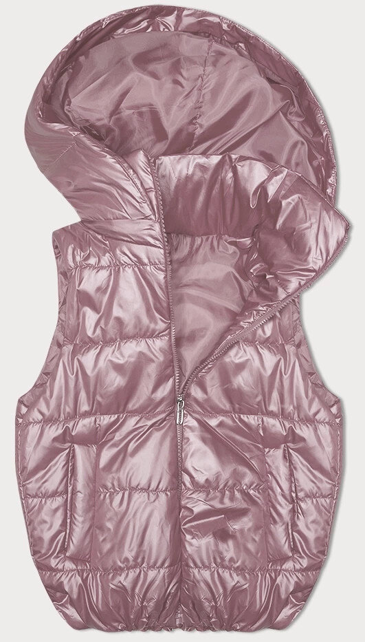 Růžová péřová vesta s kapucí - PUFFY ROSE, odcienie różu XL (42) i392_23466-53