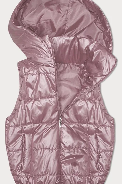 Růžová péřová vesta s kapucí - PUFFY ROSE