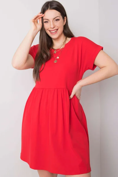 Fashionhunters Červené Plus Size Bavlněné Šaty pro Ženy