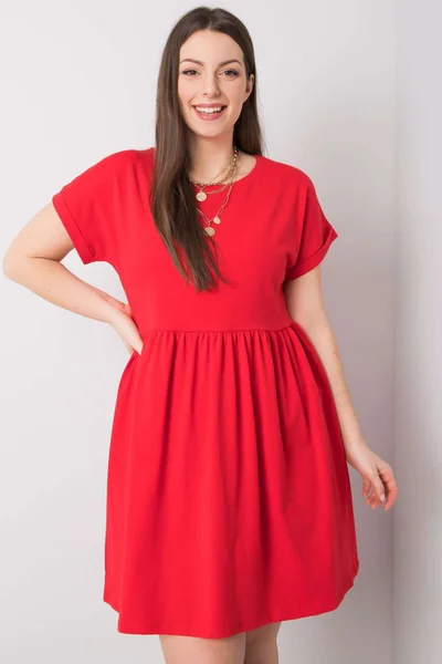 Fashionhunters Červené Plus Size Bavlněné Šaty pro Ženy