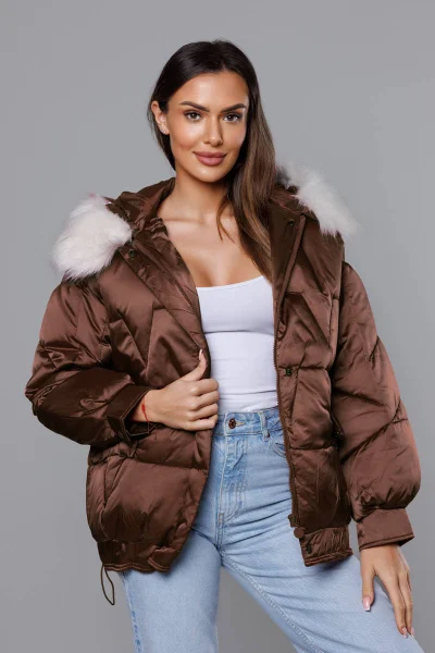 Kožešinová hnědá bunda pro ženy s kapucí Z-DESIGN