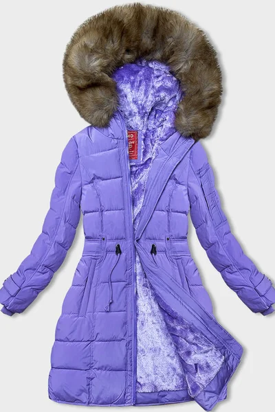 Zimní lila bunda s kožešinovou podšívkou a stahovacími lemy