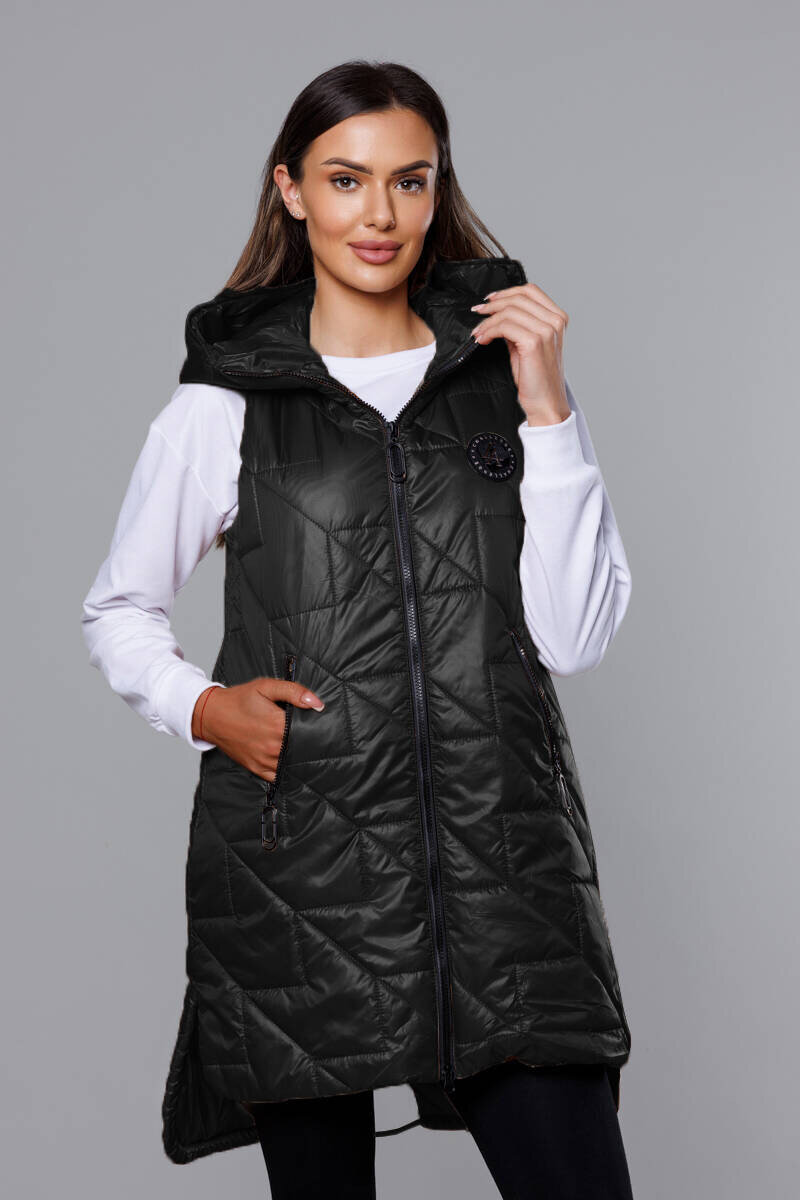 Černá prošívaná dámská vesta s kapucí, odcienie czerni 54 i392_23494-30