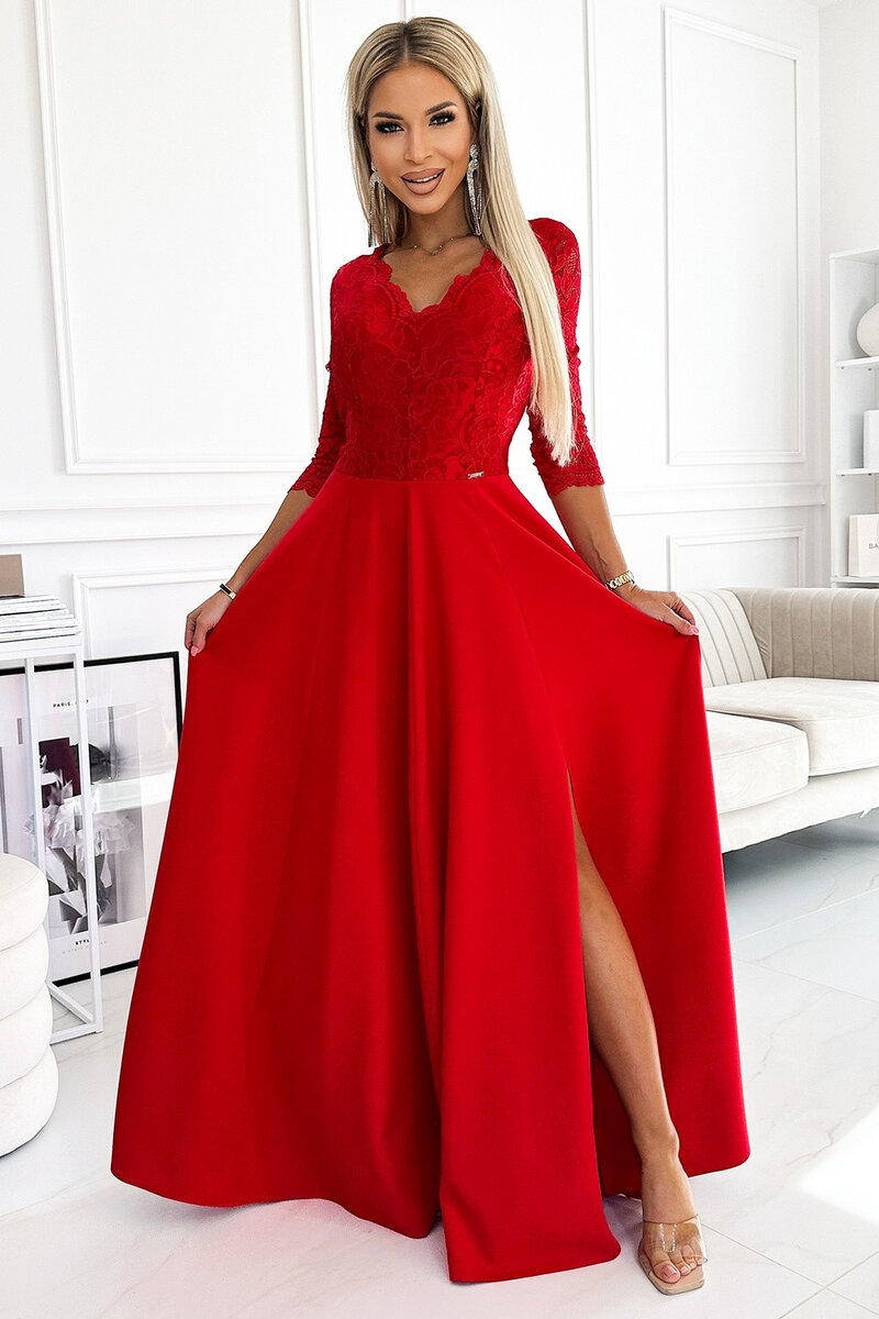 Červené krajkové večerní šaty Numoco, m i240_189086_2:M